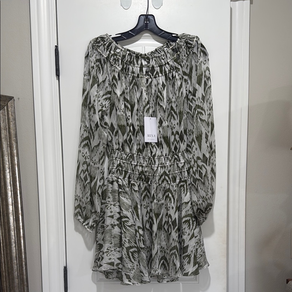 Green and White Patterned Dress